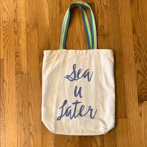 Canvas Tote Bag with Blue Text